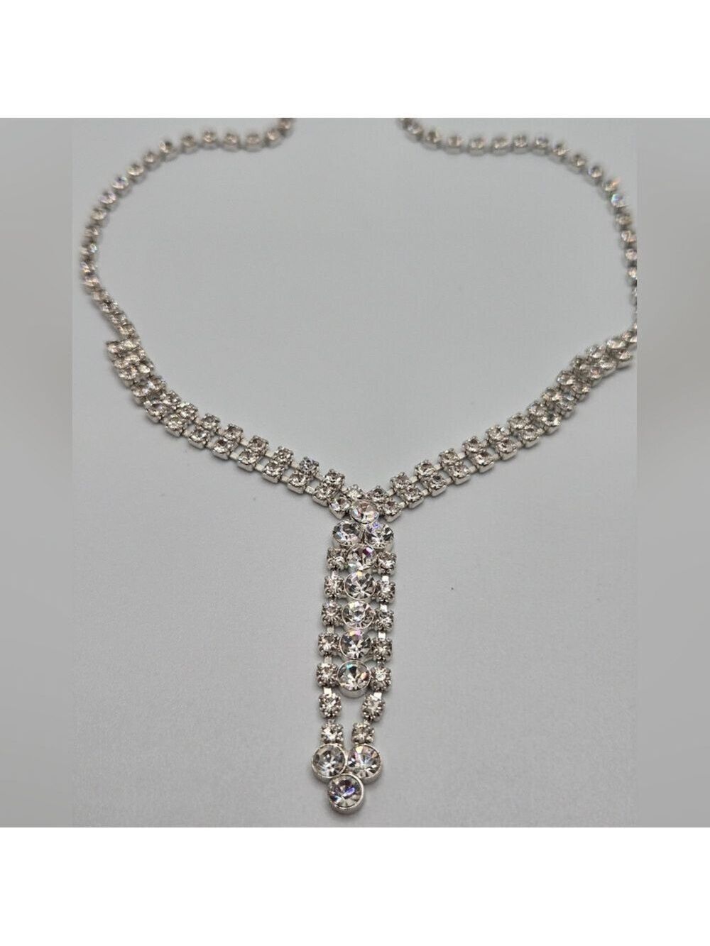 Rhinestone Double Row Y-Drop Necklace 16" + 3" Extender